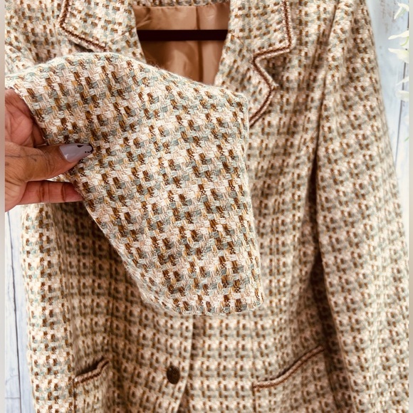 Vintage Alfred Dunner Blazer Tweed Women's 14 Tan Brown With Front Pockets - Picture 10 of 12